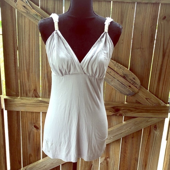 Vertigo Sleeveless Sexy V-Neck Gray & Silver Top Size M - Picture 2 of 8